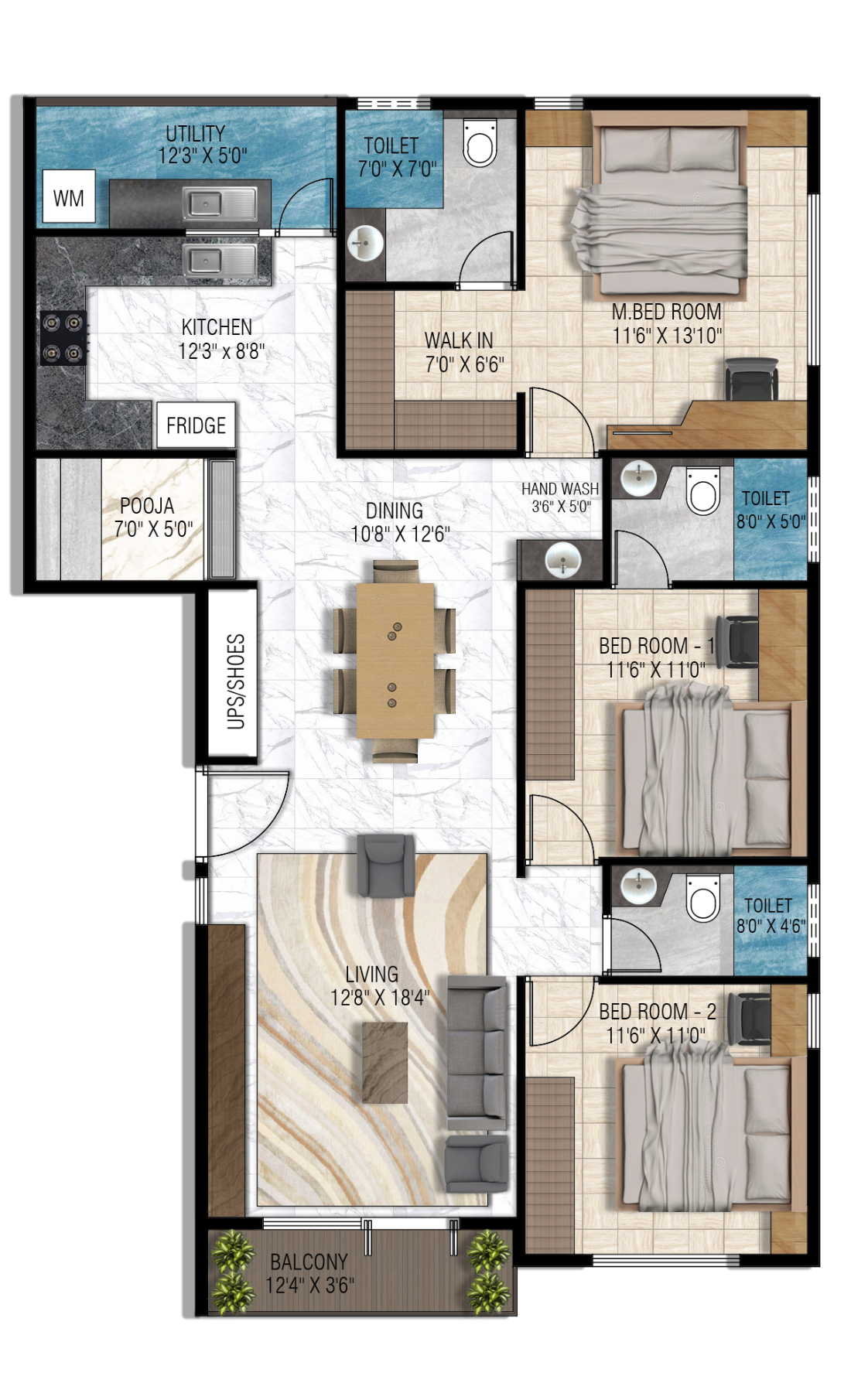 Typical Floor 3BHK Plan
